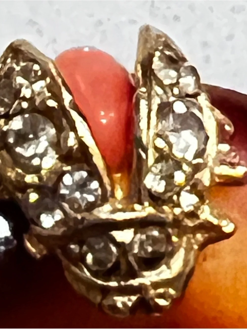 Tortoiseshell-Style Hair Fork w/ Gold-Coral-Diamond -style Ladybug Accent France